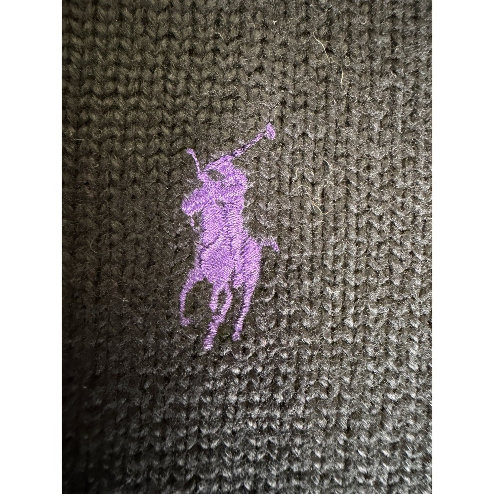 Polo Ralph Lauren Mens XL Black Cotton Crewneck Knit Sweater Purple‎ Pony Logo - Picture 3 of 13